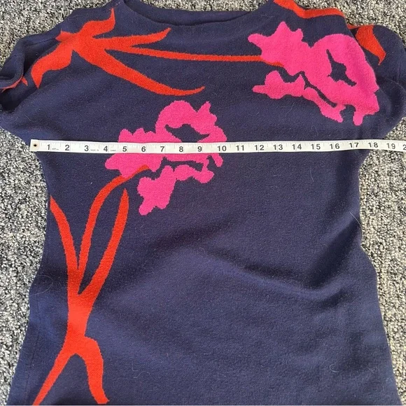 Anthropologie Field & Flower Navy Sweater with Pink Floral Design - Picture 7 of 8